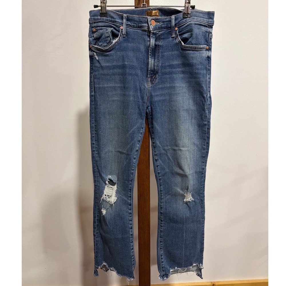 Mother Denim Distressed Straight Leg Jeans Blue Raw Step Hem 30 Edgy Boho Indie